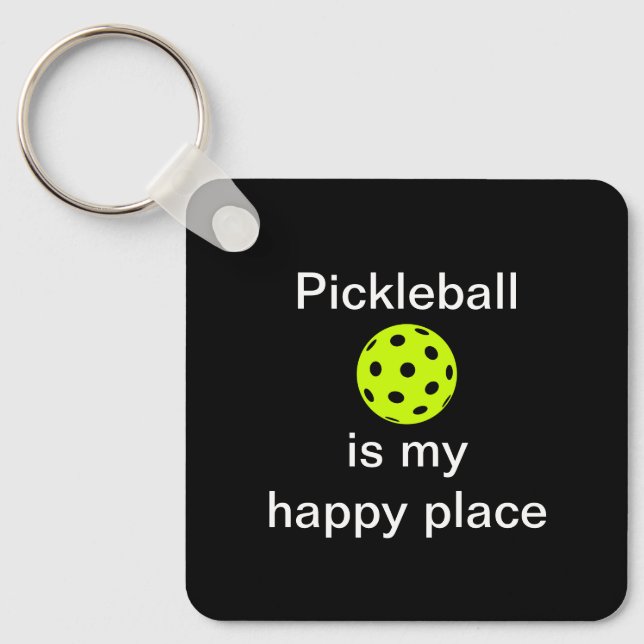 Pickleball ist mein glücklicher Platz Schlüsselanhänger (Vorderseite)