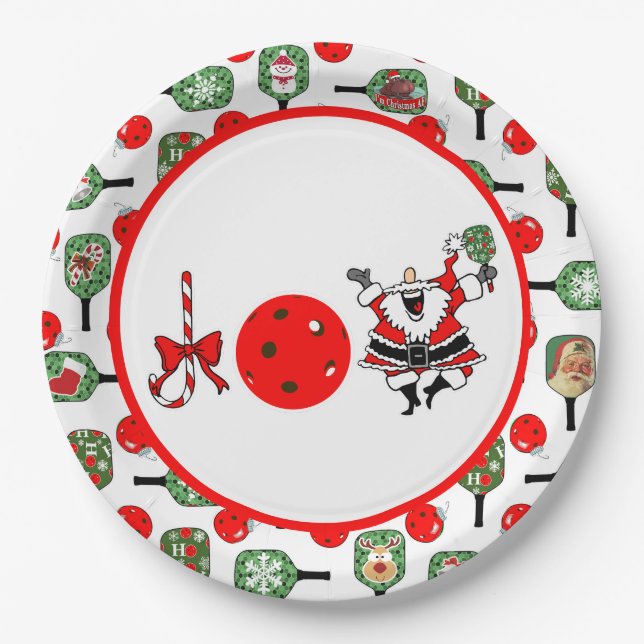 Pickleball Joy Christmas Party Red Green Paddles Pappteller (Vorderseite)