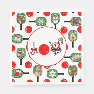 Pickleball Joy Christmas Party Red Green Paddles Serviette