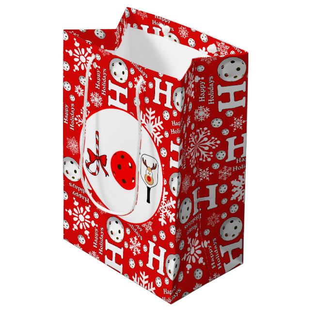 Pickleball Joy Christmas Party Rote Grüne Ornament Mittlere Geschenktüte (Vorderseite Schrägansicht)