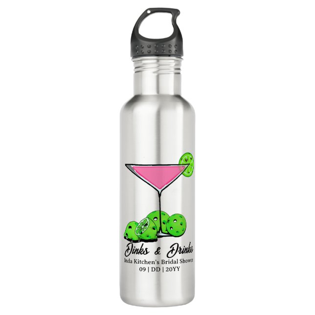 Pickleball Junggesellinnen-Abschied Rosa Cocktail  Edelstahlflasche (Vorderseite)