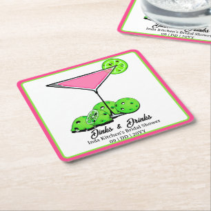 Pickleball-Junggesellinnenabschied Dinks & Drinks  Rechteckiger Pappuntersetzer