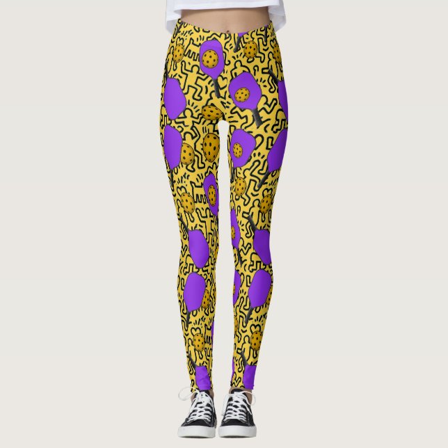 Pickleball Keith Haring Style Paddle Pattern Leggings (Vorderseite)