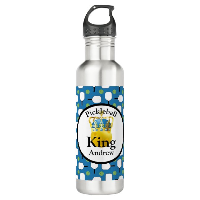 Pickleball King, gelbes Pickleball mit einer Krone Edelstahlflasche (Vorderseite)