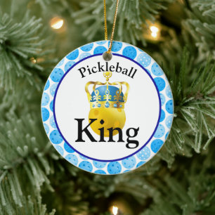 Pickleball King, gelbes Pickleball mit einer Krone Keramik Ornament