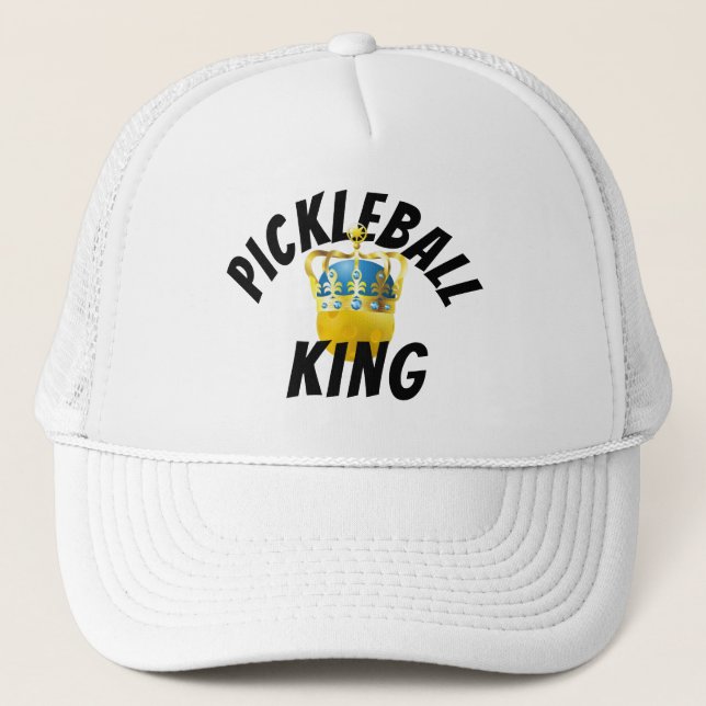 Pickleball King, gelbes Pickleball mit einer Krone Truckerkappe (Vorderseite)