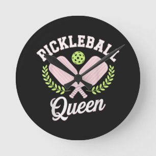 Pickleball Königin Lustiger Pickleball Spieler Runde Wanduhr