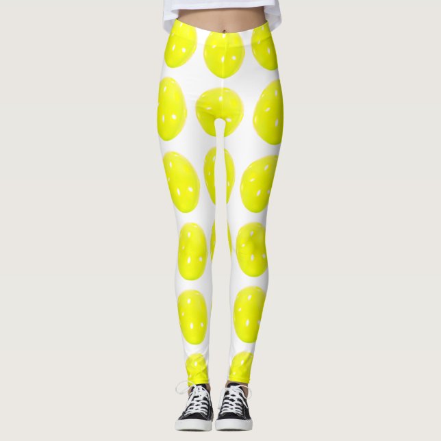 Pickleball Leggings-gelber Ball auf Weiß Leggings (Vorderseite)