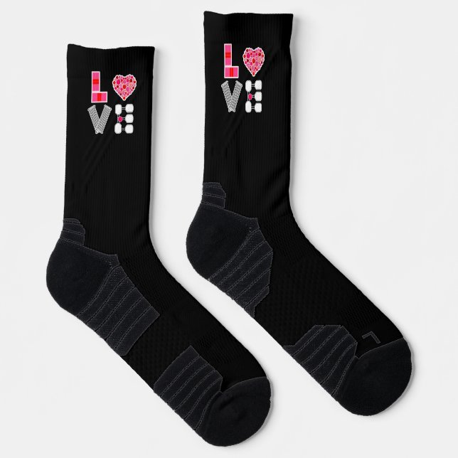 Pickleball Liebe Heart Court Balls Paddle Black Socken (Rechts)