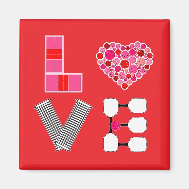 Pickleball Liebe Heart Court Balls Paddle Rosa Magnet (Vorne)