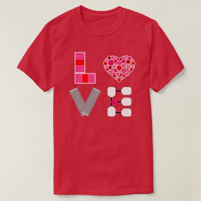 Pickleball Liebe Heart Court Balls Paddle Rosa T-Shirt (Design vorne)