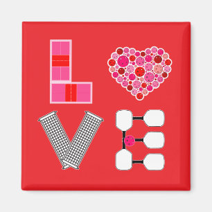 Pickleball Liebe Herz Court Bälle Paddles Rosa Rot Magnet