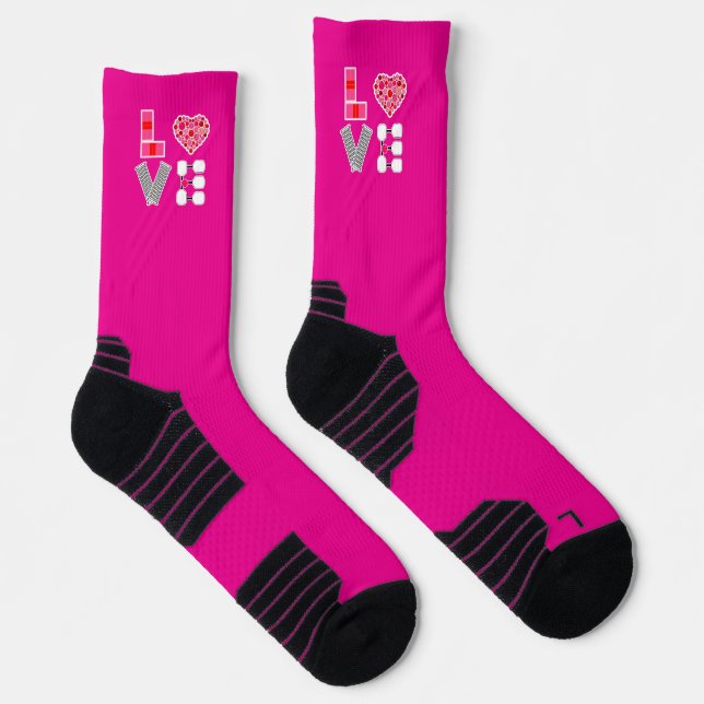Pickleball Liebe Herz Court Balls Paddle Hot Pink Socken (Rechts)