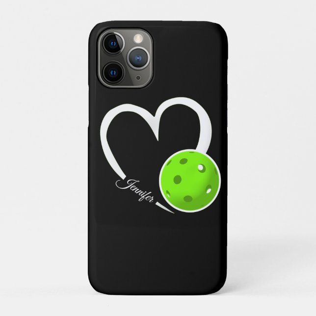 Pickleball Liebe Personalisiert Weiß und LIme Grün Case-Mate iPhone Hülle (Rückseite)