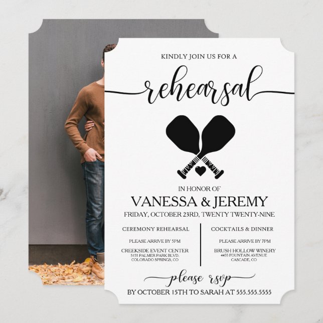 Pickleball Liebe Probe Abendessen Einladung (Vorne/Hinten)