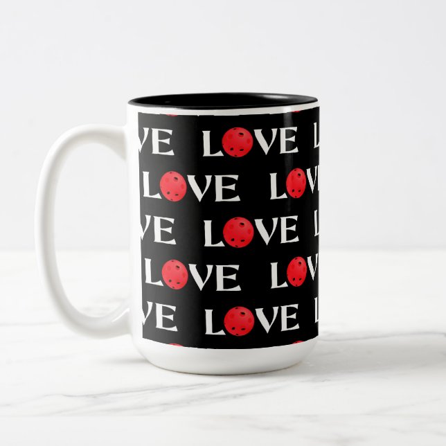 Pickleball Liebe Rot und Schwarz Valentine Pickleb Zweifarbige Tasse (Links)