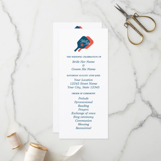 Pickleball Liebhaber Hochzeitsfeier Programm (Vorderseite/Rückseite Beispiel)