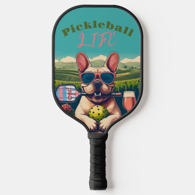 Pickleball Life Paddle - French Bulldog & Rosé (Vorderseite)