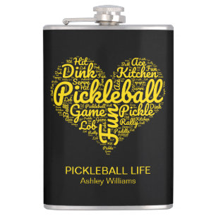 Pickleball Life Personalisiert Word Art Typografie Flachmann