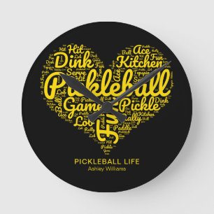 Pickleball Life Word Art Typografie Personalisiert Runde Wanduhr