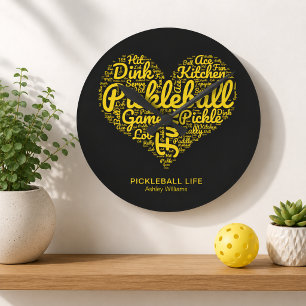 Pickleball Life Word Art Typografie Personalisiert Runde Wanduhr