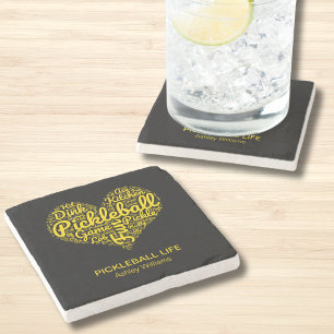 Pickleball Life Word Art Typografie Personalisiert Steinuntersetzer