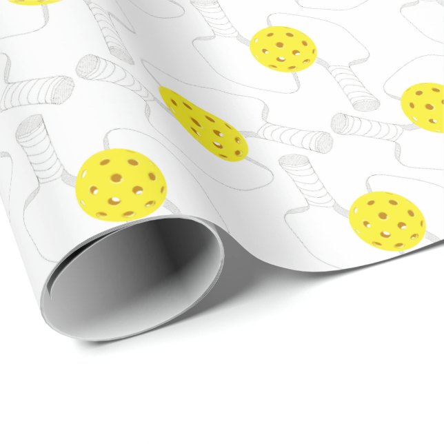 Pickleball Line Art Wrapping Paper Geschenkpapier (Rolleneckpunkt)