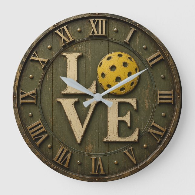 Pickleball Love  Rustic Pickleball Player Gift Große Wanduhr (Vorderseite)