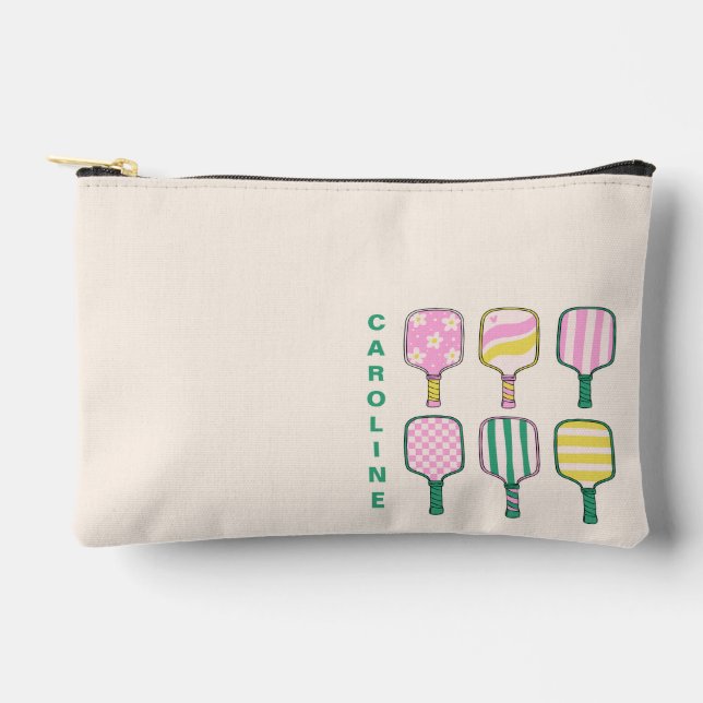 Pickleball Lover Retro Pink Green Personalisiert Zubehörtasche (Vorderseite)