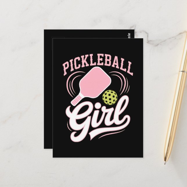 Pickleball-Mädchen-Spielerin Postkarte (Vorderseite/Rückseite Beispiel)