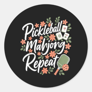 Pickleball Mahjong Wiederholung Blume Floral Paddl Runder Aufkleber
