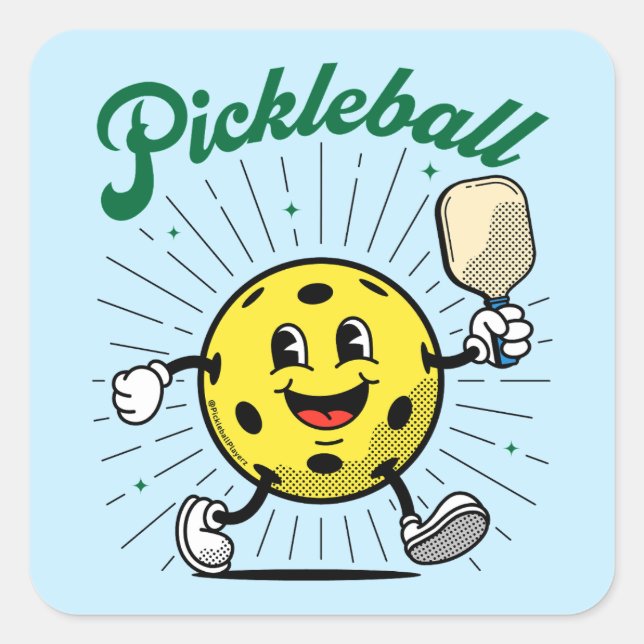PICKLEBALL MASCOT von Pickleball Playerz Quadratischer Aufkleber (Vorderseite)