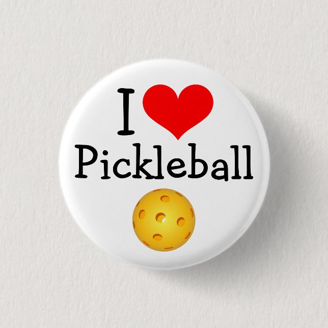 Pickleball Miniknopf: I Liebe Pickleball Button (Vorderseite)