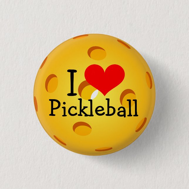 Pickleball Miniknopf: I Liebe Pickleball Button (Vorderseite)