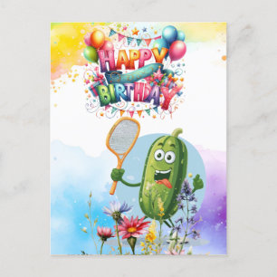 Pickleball mit Blume Regenbogen Thema Geburtstag Postkarte
