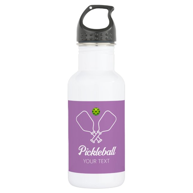 Pickleball mit Paddles & Ball Personalisiert Lila Edelstahlflasche (Vorderseite)