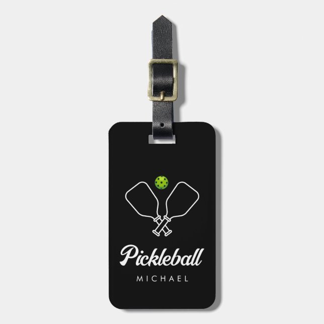 Pickleball mit Paddles und Ball Personalisiert Gepäckanhänger (Vorderseite vertikal)