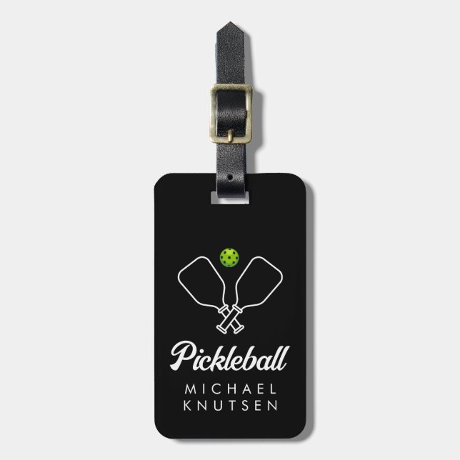 Pickleball mit Paddles und Ball Personalisiert Gepäckanhänger (Vorderseite vertikal)