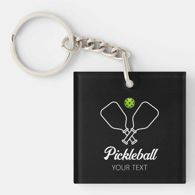 Pickleball mit Paddles und Ball Personalisiert Schlüsselanhänger (Vorderseite)