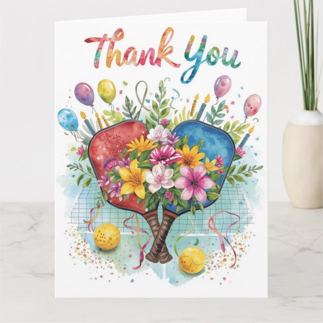 Pickleball mit schönen Blume Dankeskarte (Vorderseite)