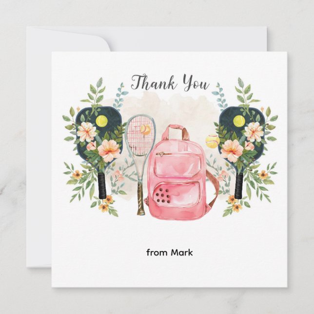 Pickleball mit schönen Blume Dankeskarte (Vorderseite)