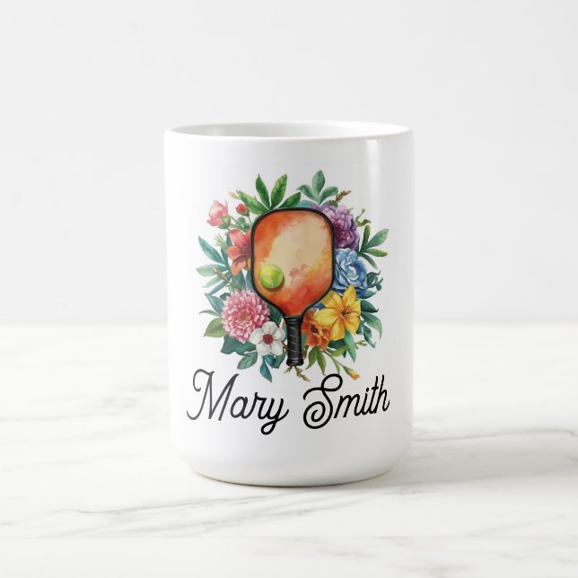 Pickleball mit schönen Blumen Kaffeetasse (Mittel)
