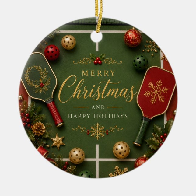 Pickleball mit Weihnachtsrahmen Keramik Ornament (Vorne)