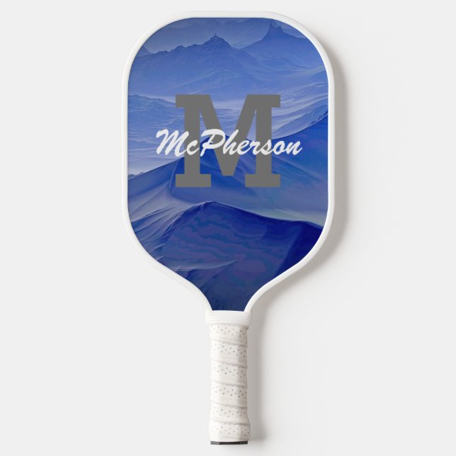Pickleball Monogram und Name Blue Background Schläger (Vorderseite)