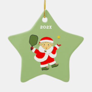 Pickleball Mrs. Claus Christmas Keramikornament