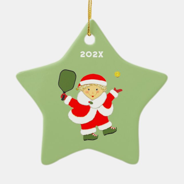 Pickleball Mrs. Claus Christmas Keramikornament (Vorne)