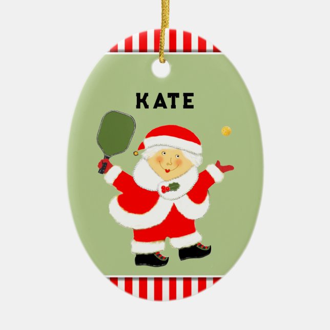 Pickleball Mrs Claus Collectible Keramik Ornament (Vorne)
