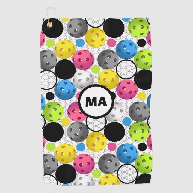 Pickleball Muster rosa Initialen Sweat Handtuch (Vorderseite)