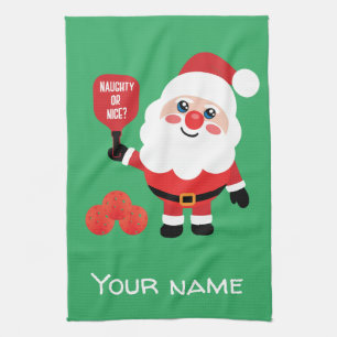 Pickleball Naughty oder nice Santa Green Geschirrtuch