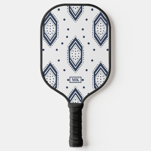 Pickleball-Paddel mit blauer und weißer Geometrie Pickleball Schläger (Vorderseite)